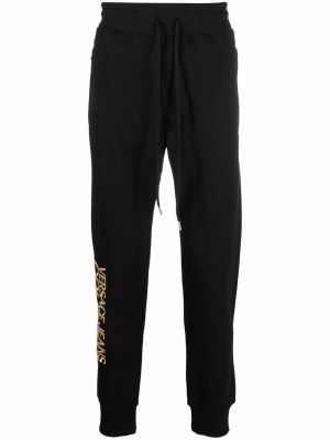 Pantalones rectos con bordado Versace Jeans Couture negro