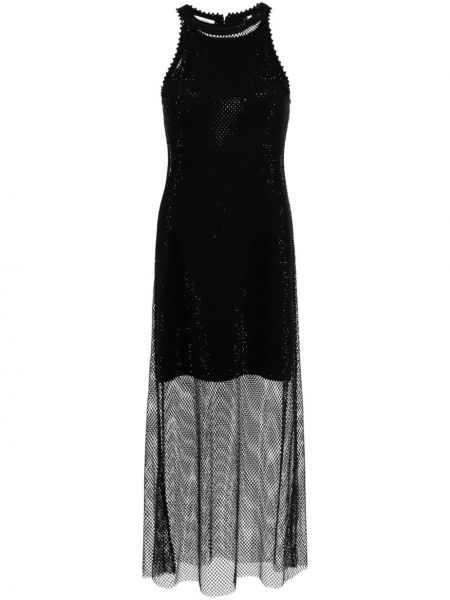 Koktejlkové šaty so sieťovinou Sandro čierna