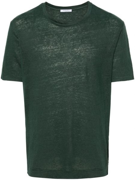 Lanena majica s okruglim izrezom Boglioli zelena