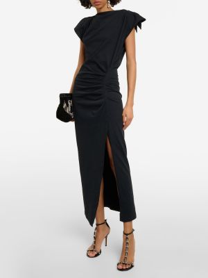 Drapované bavlněné midi šaty s krátkými rukávy Isabel Marant černé