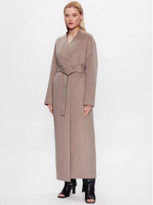 Vlnený priliehavý kabát Calvin Klein sivá