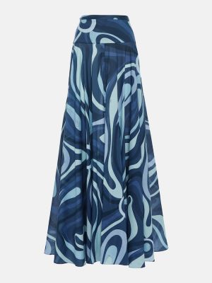 Długa spódnica bawełniana z nadrukiem Pucci niebieska