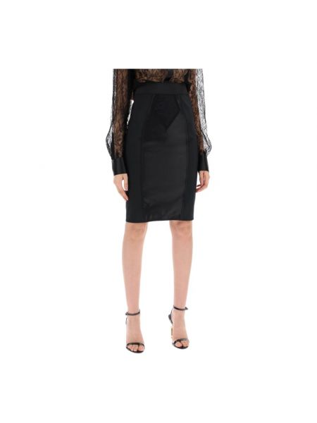 Falda de tubo de raso de encaje Dolce & Gabbana negro