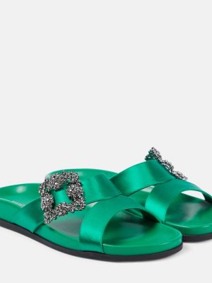 Saténové sandále Manolo Blahnik zelená