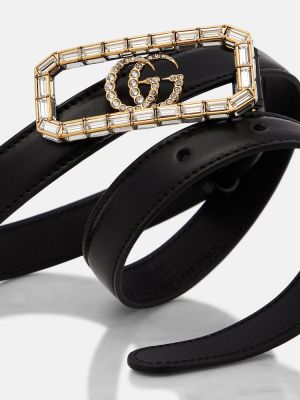 Cinturón de cuero de cristal Gucci negro