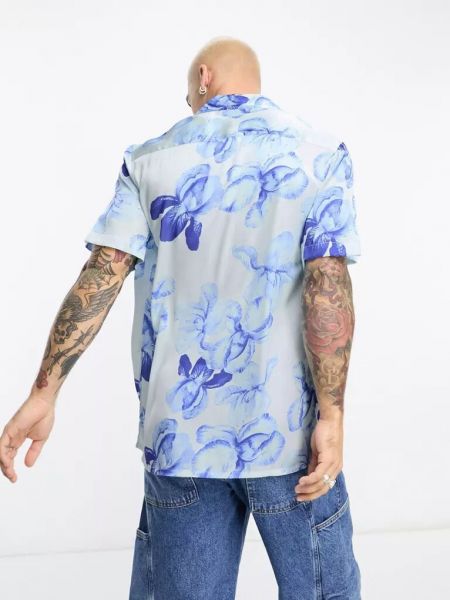 Атласная рубашка в цветочек с принтом Asos синяя