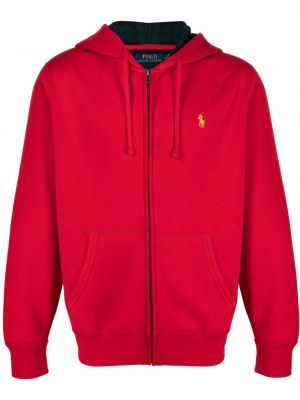 Bombažna jersey jopa s kapuco s potiskom Polo Ralph Lauren rdeča