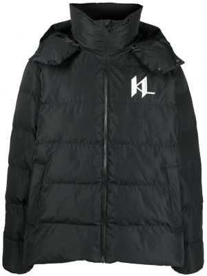 Pernata jakna s kapuljačom s printom Karl Lagerfeld crna
