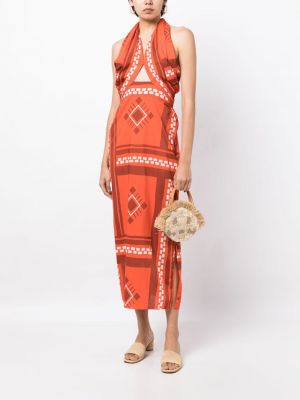 Sukienka midi z nadrukiem w tropikalny nadruk Johanna Ortiz pomarańczowa