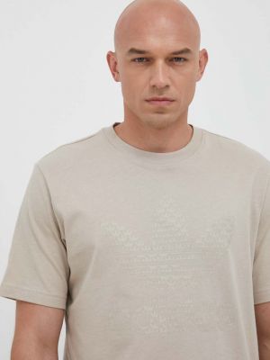 Памучна тениска с дълъг ръкав с принт Adidas Originals бежово