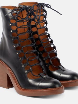 Ankle boots sznurowane skórzane koronkowe Chloã© czarne