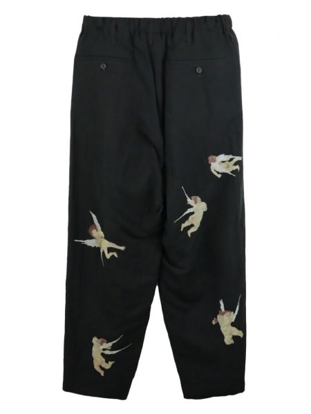 Rovné kalhoty s potiskem Yohji Yamamoto černé