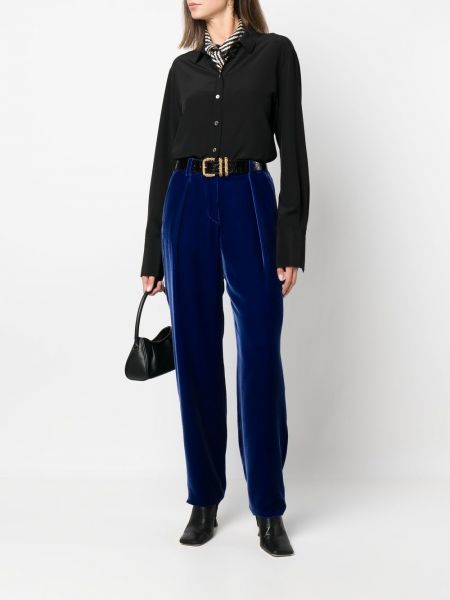 Aksamitne proste spodnie Giorgio Armani niebieskie