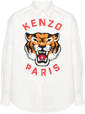 Chemise en coton et imprimé rayures tigre Kenzo blanc
