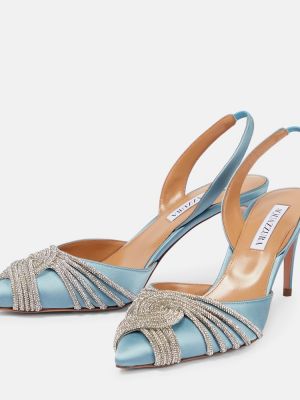 Сатенени полуотворени обувки Aquazzura синьо