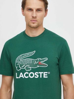 Zielona koszulka bawełniana z nadrukiem Lacoste