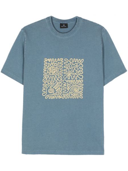 Raštuotas medvilninis marškinėliai Ps Paul Smith mėlyna