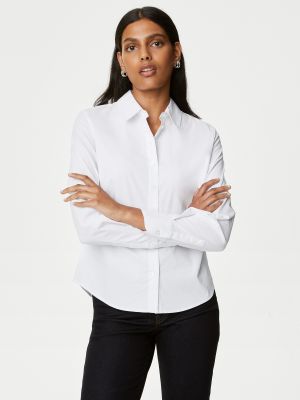 Рубашка с воротником из богатого хлопка Marks & Spencer белый