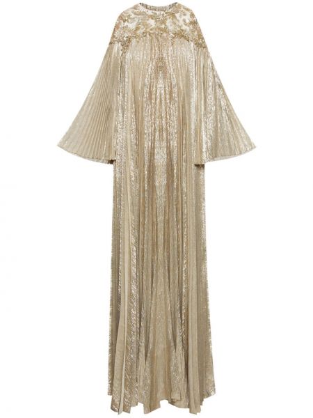 Křišťálové plisované večerní šaty Oscar De La Renta stříbrné