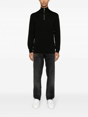 Haftowany sweter wełniany na zamek Calvin Klein czarny