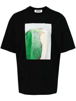 Kokvilnas t-krekls ar apdruku Msgm melns