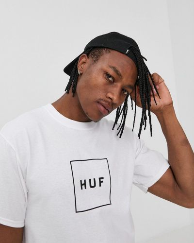 Памучна тениска с дълъг ръкав с принт Huf бяло