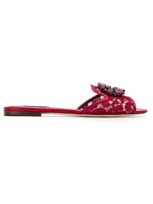 Nėriniuotos sandalai su kristalais Dolce & Gabbana raudona