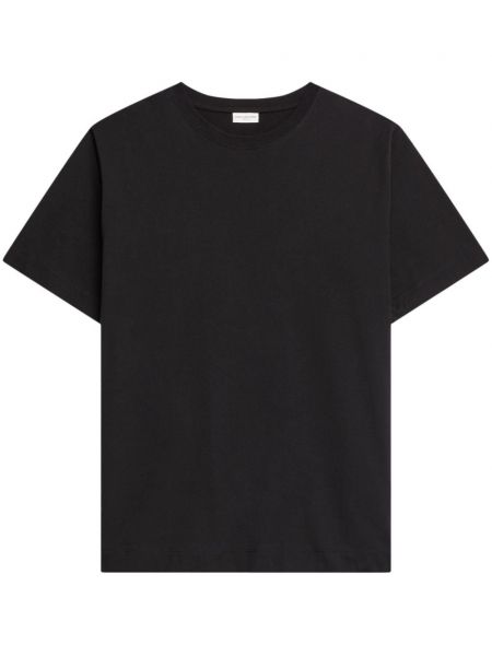 Βαμβακερή μπλούζα με στρογγυλή λαιμόκοψη Dries Van Noten μαύρο