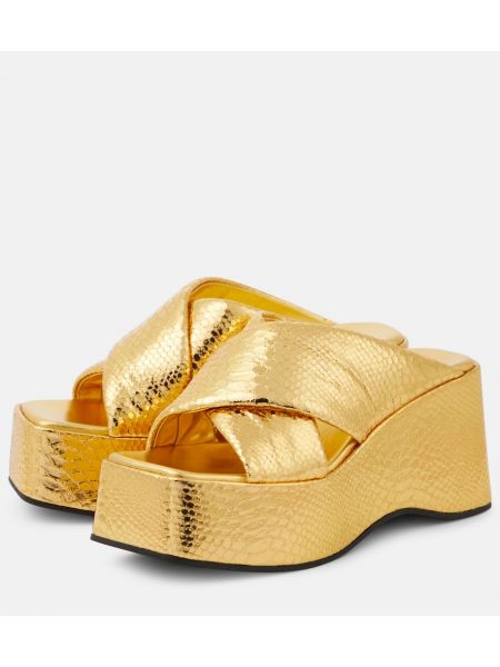 Papuci tip mules din piele cu platformă cu model piele de șarpe Paris Texas auriu