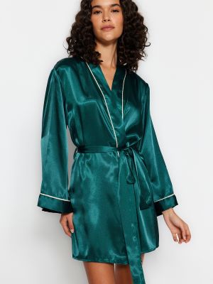Laia lõikega puhvis varrukatega satiinist kleit Trendyol roheline