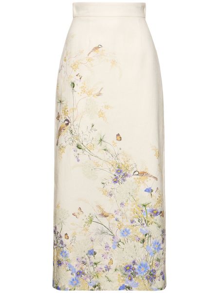 Falda de lino con estampado Zimmermann blanco