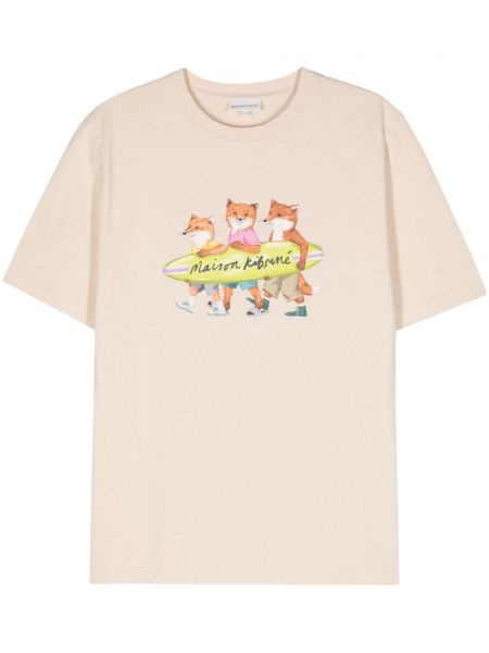 Bavlněné tričko Maison Kitsuné béžové