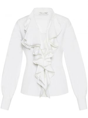Блуза с v-образно деколте с волани Oscar De La Renta бяло
