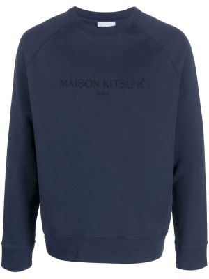 Bomull brodert sweatshirt Maison Kitsuné blå