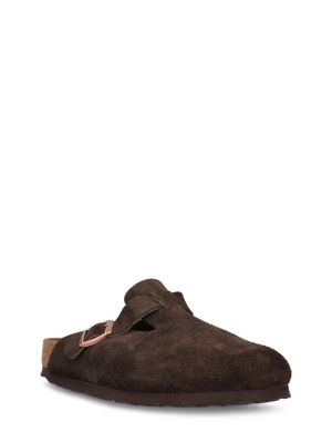 Papuci tip mules din piele de căprioară Birkenstock maro