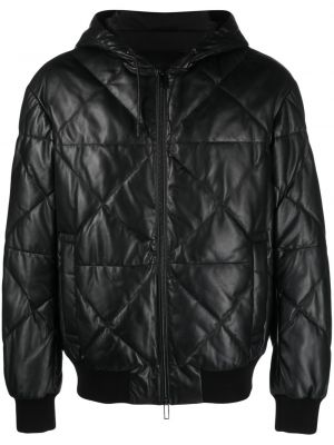 Kožená bunda s kapucňou Emporio Armani čierna