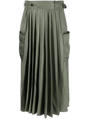 Plisovaná sukně s vysokým pasem s páskem z polyesteru Sacai - zelená