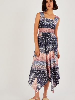 Трикотажный платье-туника в цветочек с принтом Monsoon синий