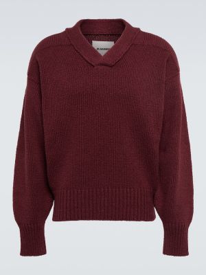 Sweter wełniany bawełniany Jil Sander czerwony