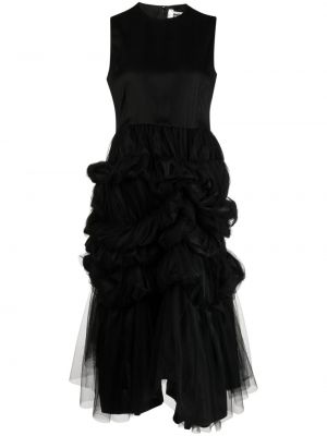 Tylové midi šaty s volánmi Comme Des Garçons čierna