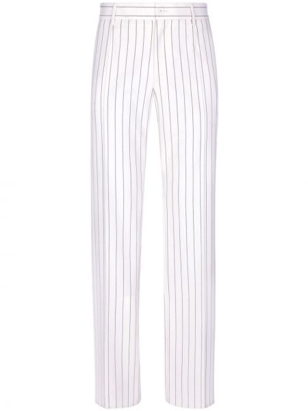 Pruhované vlnené rovné nohavice Dolce & Gabbana biela