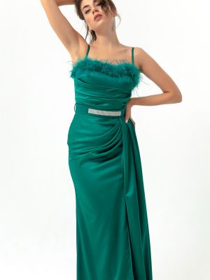 Satynowa sukienka wieczorowa Lafaba zielona