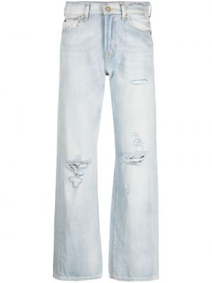 Klasické bavlněné rovné kalhoty na zip 7 For All Mankind - modrá