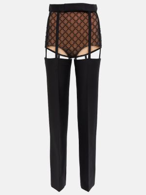 Jedwabne proste spodnie wełniane Gucci czarne