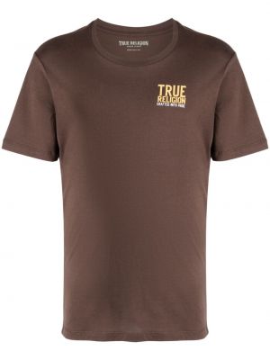 Bavlněné tričko s potiskem True Religion hnědé