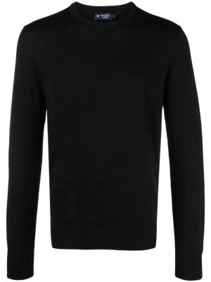 Volneni pulover iz žakarda z vzorcem ribje kosti Hackett črna