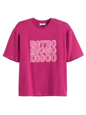 Camiseta con estampado de cuello redondo La Redoute Collections rosa