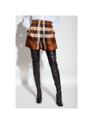 Pantalones cortos de seda a cuadros Burberry marrón