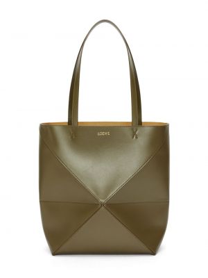 Кожаная блестящая сумка Loewe хаки