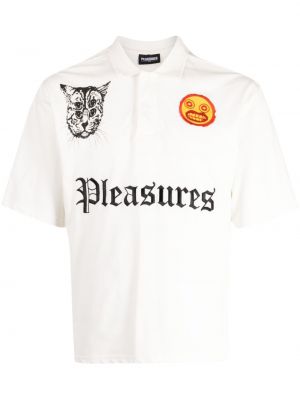 Поло тениска бродирана Pleasures бяло